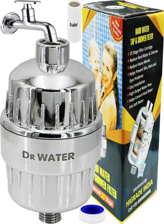 DR.WATER Dr. Water Hard Water Shower Filter Tap Filter - To Reduce Chlorine, SALT, Borewell Water, Hair Fall, Bright Glowing Skin, Clean Water 20 Stage - Image 1